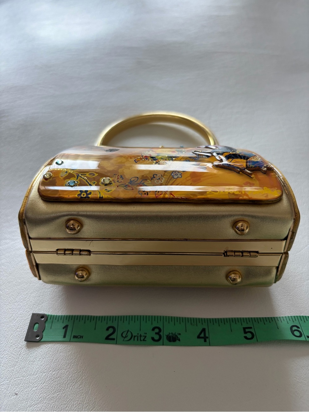 VTG Debbie Brooks Yellow Butterfly Enameled Dome Handbag Whimsy Floral Glitter - Picture 9 of 12